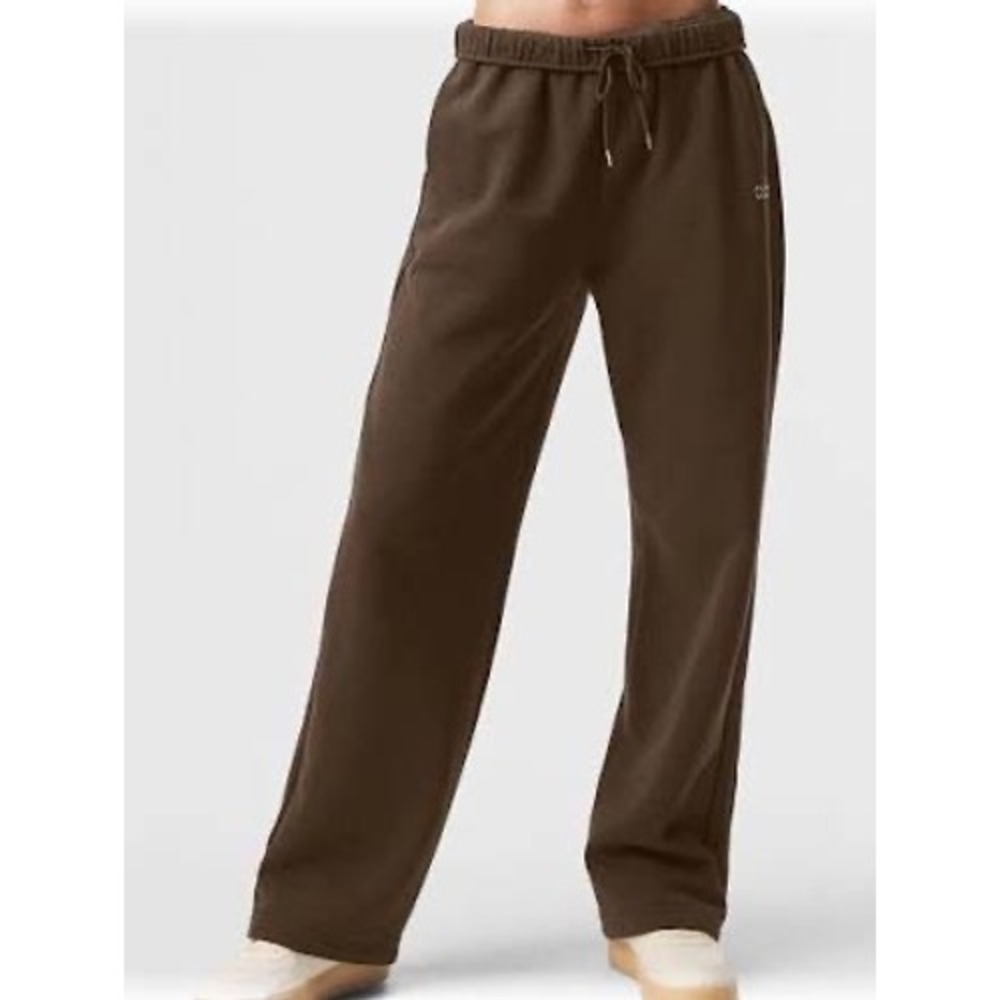 Alo Yoga Accolade Sweatpants Brown Mauve Fleece Straight Leg Joggers Womens